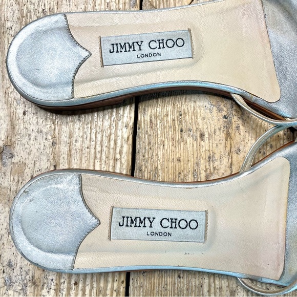 Jimmy Choo Rocco Silver Flat Sandals Size 41 | Metallic Leather Designer Slides - Picture 4 of 10